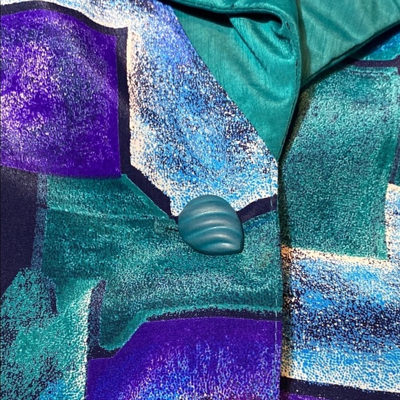 Vintage Green and Purple Geometric Blazer with Notched Lapels - Picture 5 of 7